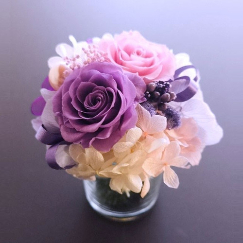 プリザーブドフラワーミニ グラスアレンジ ラベンダー ブリザード