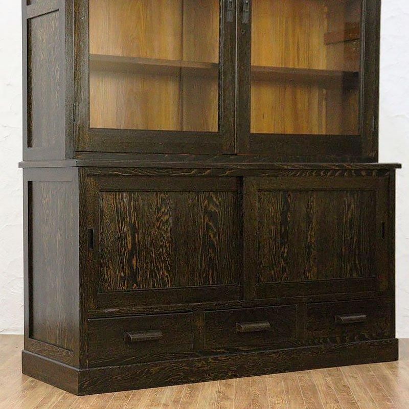 ヴィンテージ 昭和レトロ 四尺食器棚 大容量 木製キャビネット