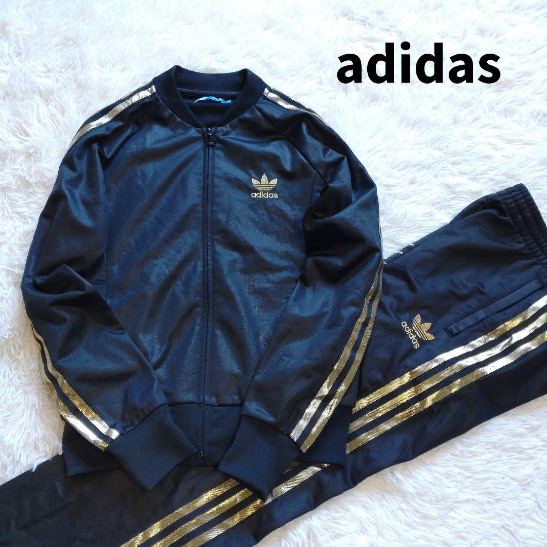 アディダス セットアップ ジャージ上下 Mサイズ 金 ×黒 トレフォイル